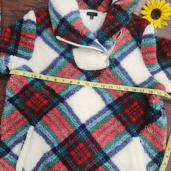 TALBOTS Ultra Plush Sherpa Fleece Shawl Zip Pullover - Plaid 🎈♣️ - Picture 7 of 9
